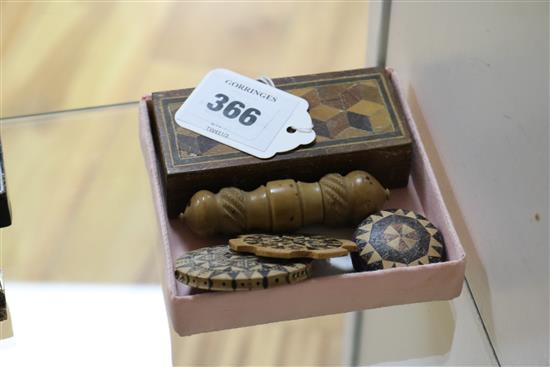 Four small items of Tunbridge Ware,